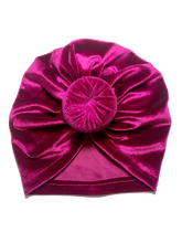 Load image into Gallery viewer, Velvet Top Knot Turban | Magenta