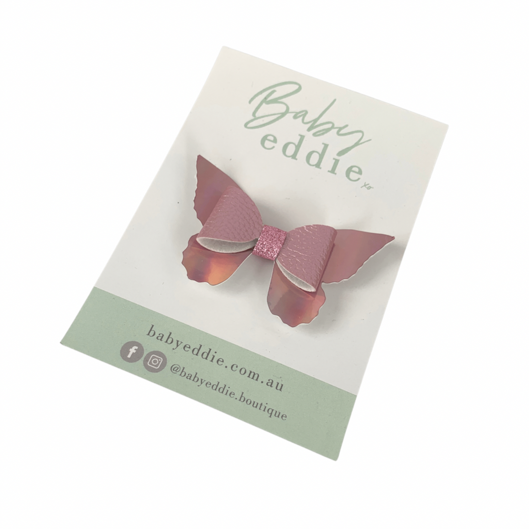 Butterfly bow clip - holographic pink