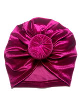Load image into Gallery viewer, Velvet Top Knot Turban | Magenta
